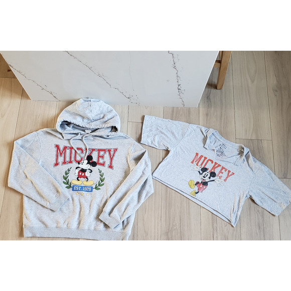 Disney Mickey Hoodie Crop Top Tee Set Womens XS S H&M Disney Brand - Picture 1 of 12
